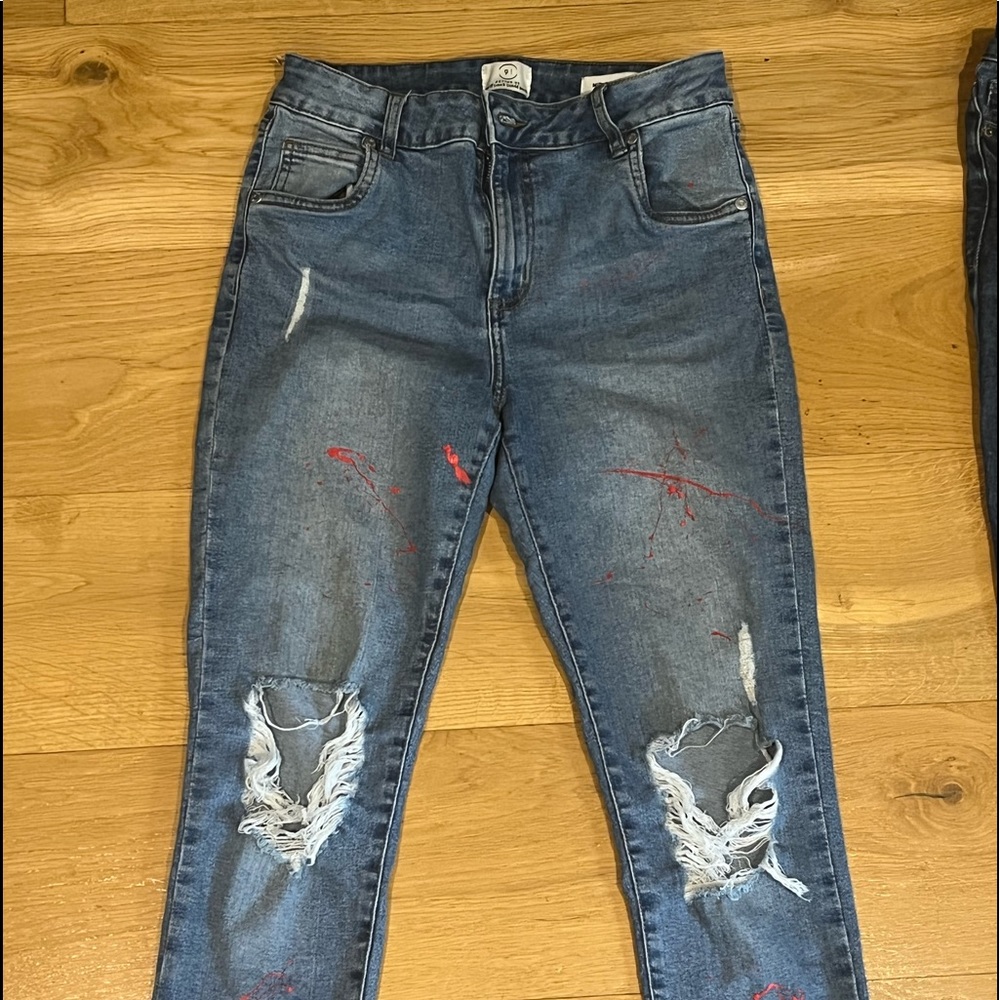 Cotton On Skinny Jeans with personalized red splatter design